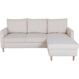Canapé d'angle fixe - 3 places - CHIPY - Tissu Lincoln Perle - Pieds bois nature - 192 x 82 x 138 cm
