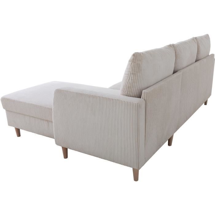 Canapé d'angle fixe - 3 places - CHIPY - Tissu Lincoln Perle - Pieds bois nature - 192 x 82 x 138 cm