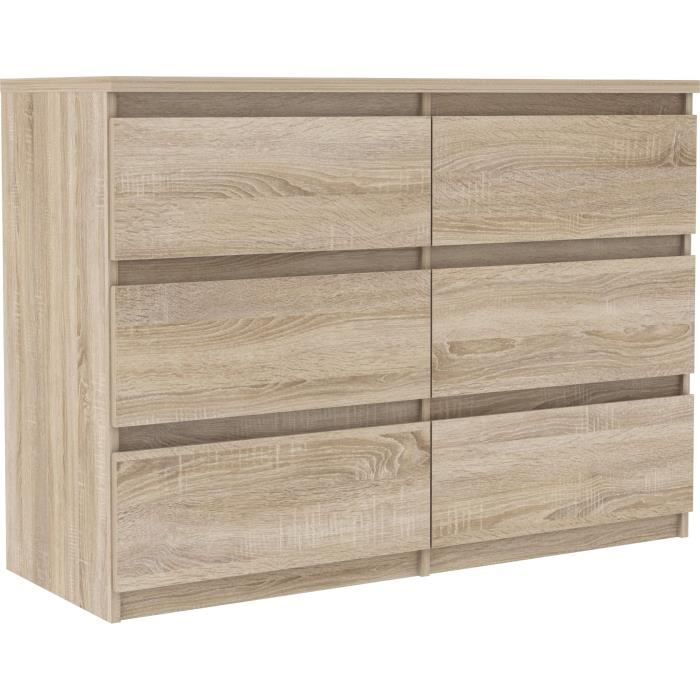 Commode CHELSEA 6 tiroirs - L 110 x P 42 x H 80 - DÈcor chene sonoma