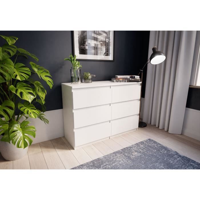 Commode CHELSEA 6 tiroirs - L 110 x P 42 x H 80 - DÈcor blanc mat