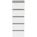 Commode CHELSEA 5 tiroirs - 41,8 cm - DÈcor optique bÈton clair KILOX et blanc mat