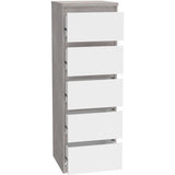 Commode CHELSEA 5 tiroirs - 41,8 cm - DÈcor optique bÈton clair KILOX et blanc mat