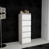 Commode CHELSEA 5 tiroirs - 41,8 cm - DÈcor optique bÈton clair KILOX et blanc mat
