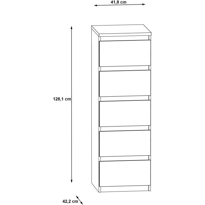 Commode CHELSEA 5 tiroirs - L 41,8 x P 42,2 x H 128,1 cm- DÈcor blanc mat