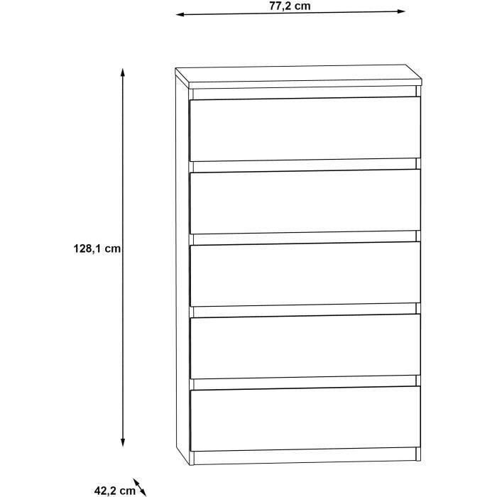 Commode CHELSEA 5 tiroirs - L 77,2 x P 42,2 x H 128,1 - DÈcor optique bÈton clair KILOX et blanc mat