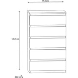 Commode CHELSEA 5 tiroirs - L 77,2 x P 42,2 x H 128,1 - DÈcor optique bÈton clair KILOX et blanc mat