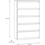 Commode CHELSEA 5 tiroirs - L 77,2 x P 42,2 x  H 128,1 - DÈcor chene sonoma