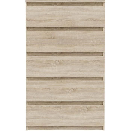 Commode CHELSEA 5 tiroirs - Décor chene - L 77,2 x P 42,2 x  H 128,1cm