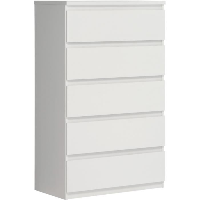 Commode CHELSEA 5 tiroirs - 77,2 cm - DÈcor blanc mat