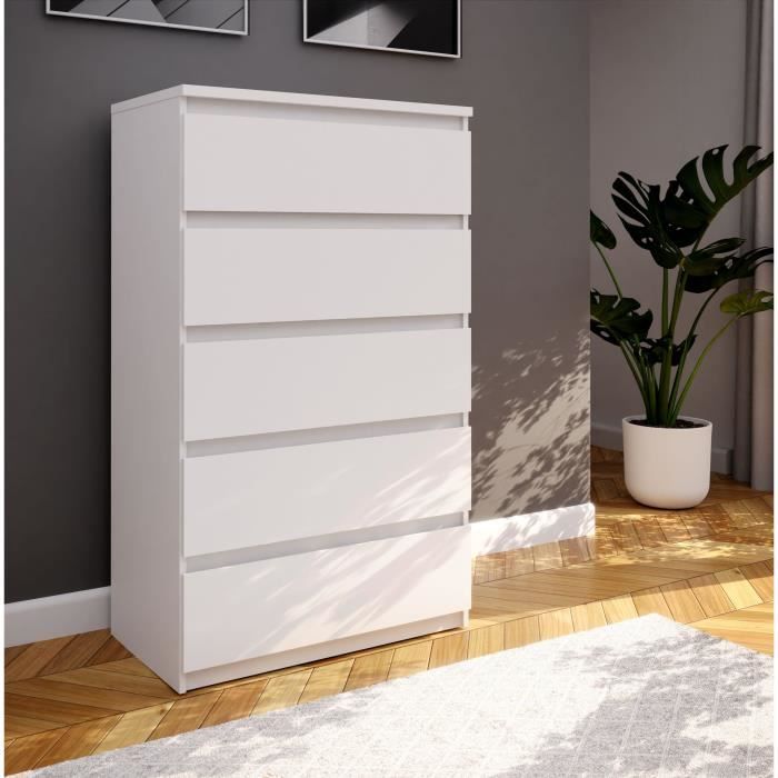 Commode CHELSEA 5 tiroirs - 77,2 cm - DÈcor blanc mat