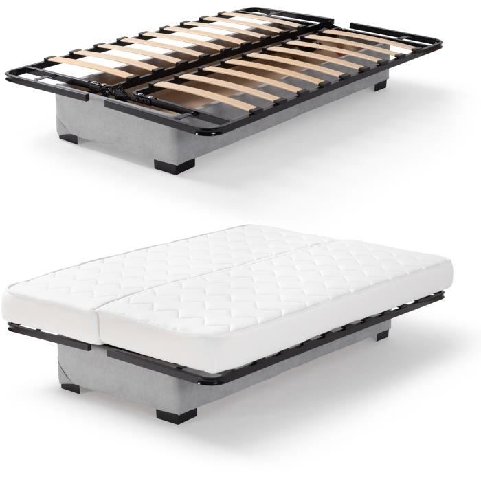 Banquette clic clac 3 places - Matelas 17 cm - Tissu gris clair - L199 x P96 x H103 cm - CHLoe