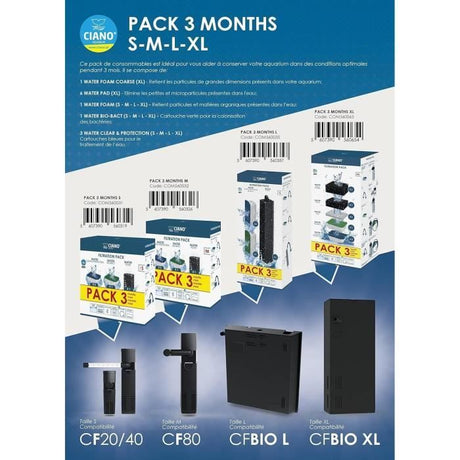 CIANO, Aquarium Consommables - Cartouches de Filtration de Rechange pour Filtre d'Aquarium- Pack 3 mois  - Taille L