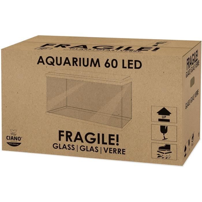 Aquarium 60 cm - CIANO - 58 litres + Filtre + LED + Chauffage + Consommables - Blanc