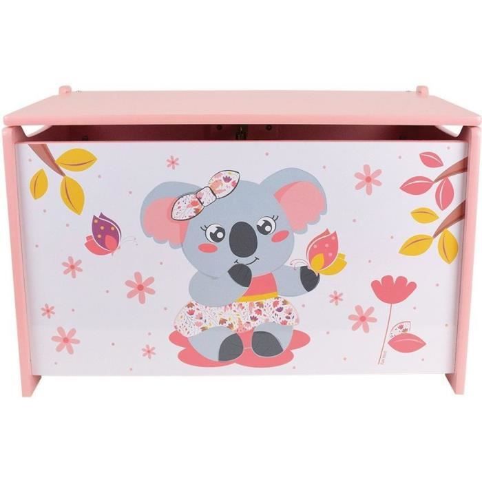 Coffre a jouets en bois pour enfant - FUN HOUSE - CALLY MIMI KOALA - Rose - 40x58x36 cm