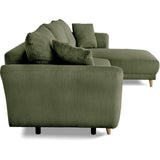 Canapé d'angle convertible réversible - 3 / 4 places - CLAUDIUS - Tissu Velours côtelé Kaki - Coffre - 244 x 158 x 86 cm
