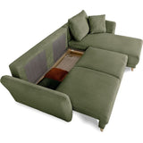 Canapé d'angle convertible réversible - 3 / 4 places - CLAUDIUS - Tissu Velours côtelé Kaki - Coffre - 244 x 158 x 86 cm