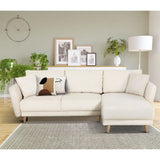 Canapé d'angle convertible réversible - 3 / 4 places - CLAUDIUS - Tissu Velours côtelé beige - Coffre - 244 x 158 x 86 cm