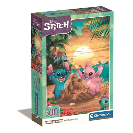 Puzzle 500 pieces Stitch compact, Pour enfants a partir de 3 ans, Theme dessins animés, CLEMENTONI