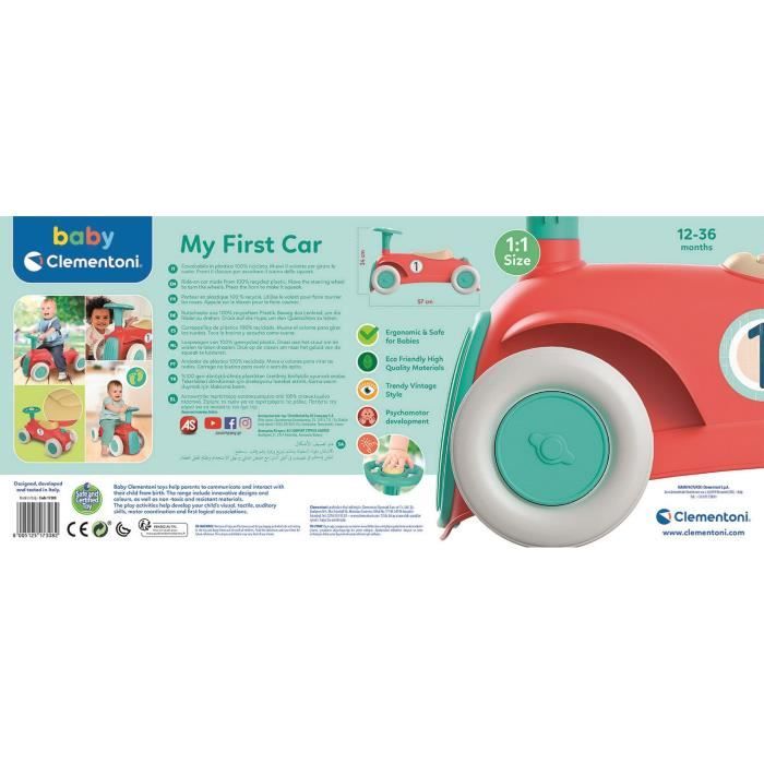 Porteur Baby Clementoni - Ma premiere voiture - 100% recyclé - Roues directrices et klaxon