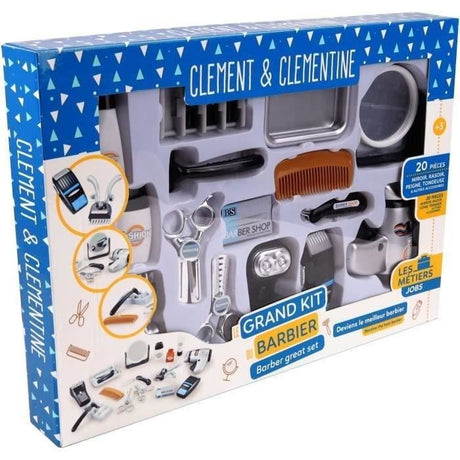 Set coiffeur - Jeu d'imitation Barbier - CLEMENT CLEMENTINE - Tondeuse, seche-cheveux, rasoirs - Des 3 ans