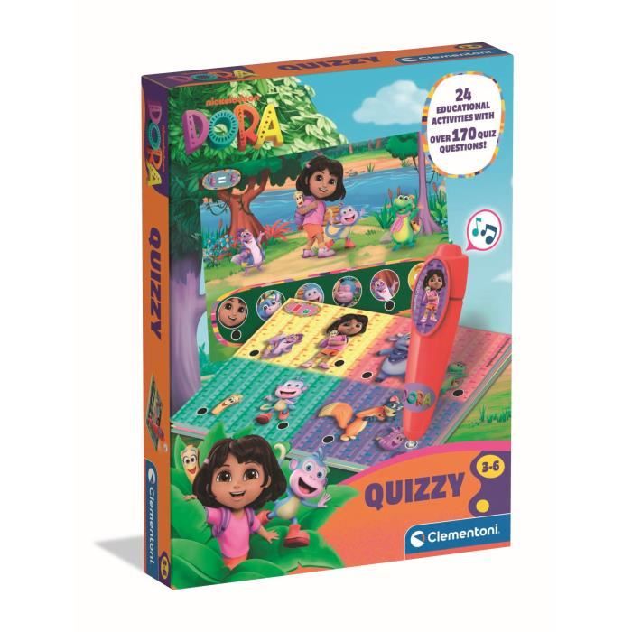 Clementoni - Quizzy Dora l'Exploratrice - des 3 Ans - Jeu Éducatif Interactif - Apprentissage Ludique avec Cartes Illustrées