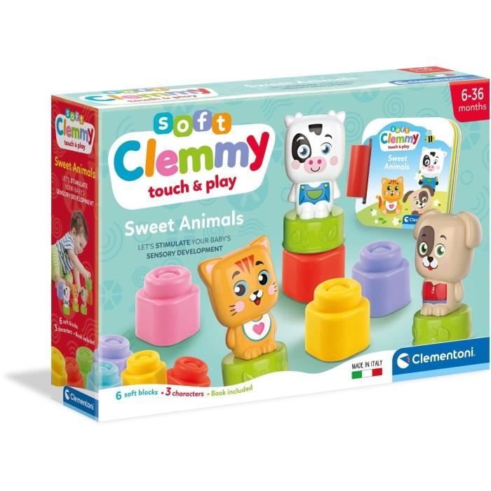 Clementoni - Cubes &amp; Animals Soft Clemmy - 6 cubes + 3 characters + Book