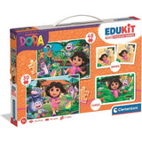 CLEMENTONI - Edukit 4 en 1 - Dora - Puzzle, Mémo, Cubes - Apprentissage Préscolaire Ludique - Idée Cadeau pour Enfants