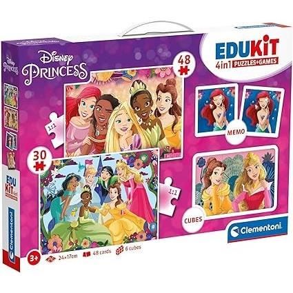 Clementoni - Edukit - Disney Princesses - 4 in 1 learning box - 2 puzzles, 1 memo, 1 set of 6 cubes - Made in Italy