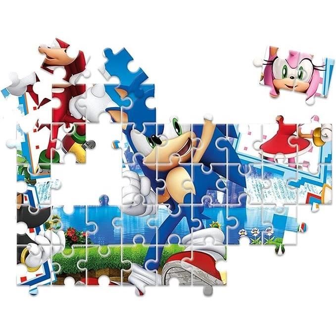 Clementoni - Edukit - Sonic - Coffret apprentissage 4 en 1 - 2 puzzles, 1 mémo, 1 jeu de 6 cubes - Fabriqué en Italie -Dés 4ans
