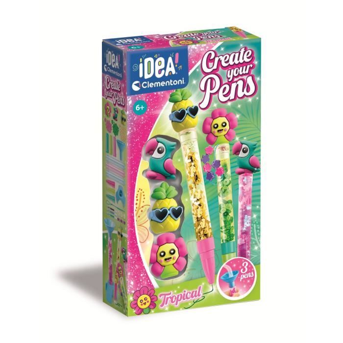 Clementoni - Créer tes stylos - Mini atelier des Stylos - Theme tropical - 3 a créer - Des 6ans