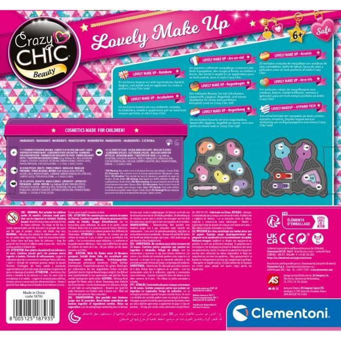 Clementoni - Coffret Maquillage Arc-en-ciel - 2 palettes fards a paupieres, rouge a levres et vernis a ongles - Dés 6 ans