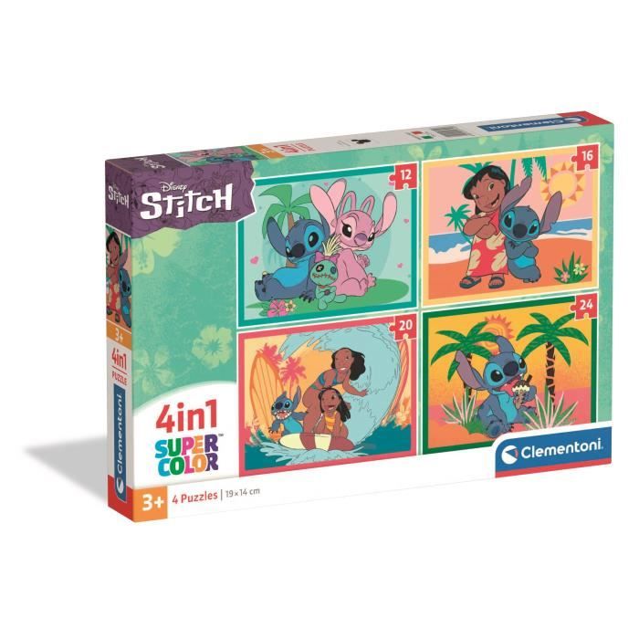 Puzzle 4 en 1 Stitch, Pour enfants a partir de 3 ans, Theme dessins animés, CLEMENTONI