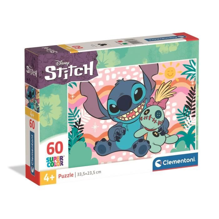 Puzzle 60 pieces Stitch, Pour enfants a partir de 3 ans, Theme dessins animés, CLEMENTONI