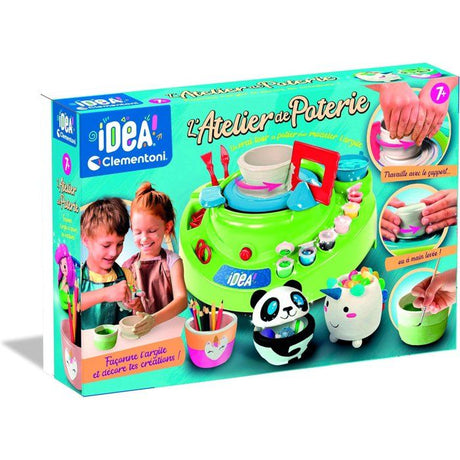 CLEMENTONI - L'atelier de Poterie - Tour de Potier Électrique - Des 7 Ans - Coffret Complet avec Argile, Peinture, Moules