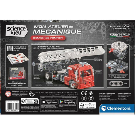 Camion de Pompier - CLEMENTONI - Mon Atelier Mécanique - Plus de 170 pieces - Des 8 ans - Fabriqué en Italie