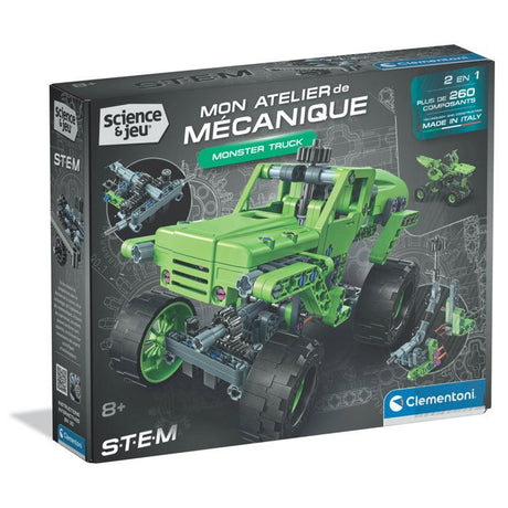 Monster Truck - CLEMENTONI - Mon Atelier Mécanique - Plus de 260 pieces - 2 en 1 - Des 8 ans - Fabriqué en Italie
