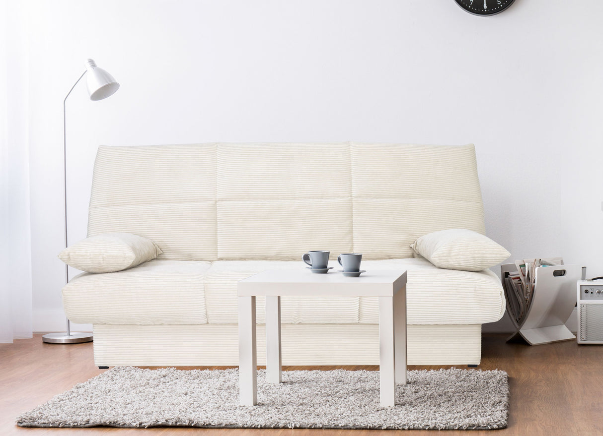 Banquette clic-clac CLEM - 3 places - Tissu en velours côtelé - Beige - Densité 20kg/m3 - 190 x 90 x 92 cm - Fabriqué au Portugal