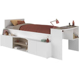 Lit combinÈ enfant avec rangements et bureau CLoe - 90 x 200 cm - DÈcor blanc et chene - PARISOT