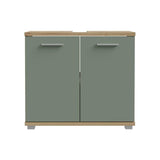 Meuble sous-lavabo - 2 portes - Décor chene & vert sauge - L69,9 x P28,9 x H62 cm - CHAMP