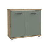Meuble sous-lavabo - 2 portes - Décor chene & vert sauge - L69,9 x P28,9 x H62 cm - CHAMP