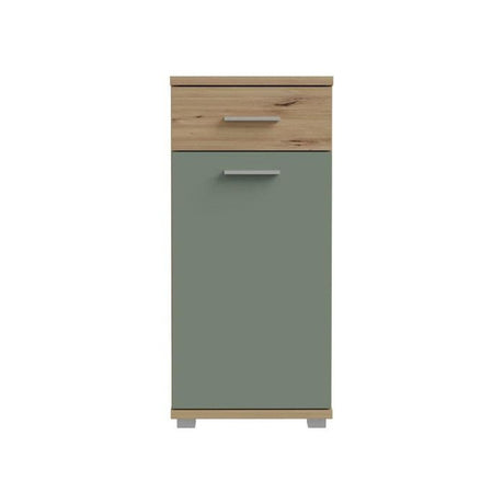 Meuble bas de salle de bain - Décor chene et vert sauge - L40,2 x P28,9 x H87,6 cm - CHAMP