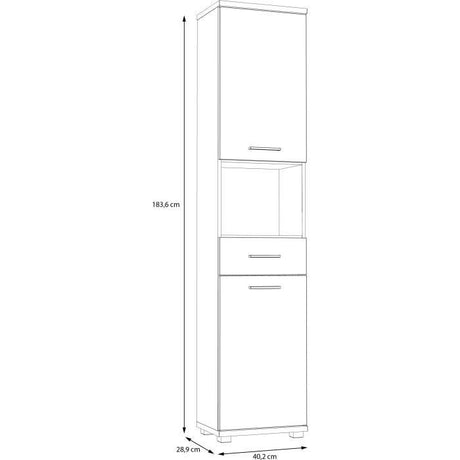 Meuble de salle de bain - Colonne - Décor Chene et Vert sauge - 2 portes - L40,2 x P28,9 x H183,6 cm