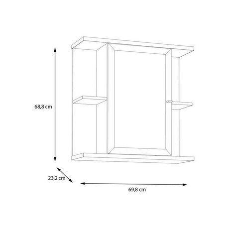 Armoire de toilette - Décor chene et vert sauge - Porte- Miroir - Etageres - L69,9 x P23,2 x H68,8 cm
