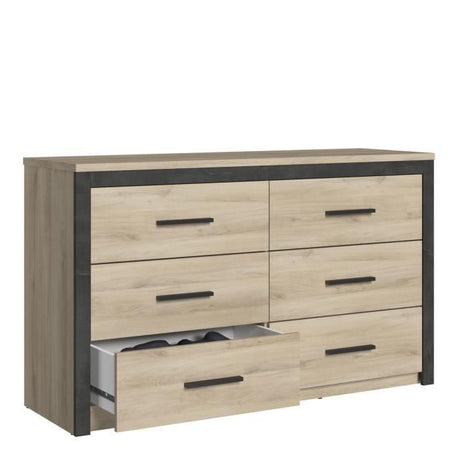 Commode COLORADO 6 Tiroirs - Décor Chene et noir - L 129,1 x P 41,8 x H 77,1cm - DEMEYERE