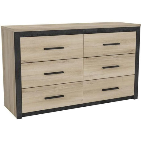 Commode COLORADO 6 Tiroirs - Décor Chene et noir - L 129,1 x P 41,8 x H 77,1cm - DEMEYERE