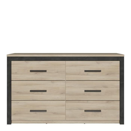 Commode COLORADO 6 Tiroirs - Décor Chene et noir - L 129,1 x P 41,8 x H 77,1cm - DEMEYERE