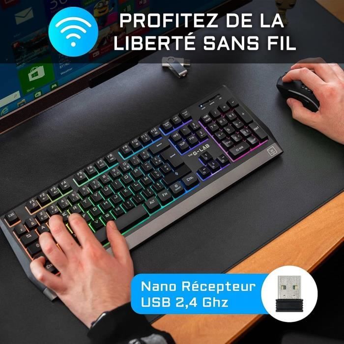 Pack Gamer 2 en 1 - The G-Lab - COMBO TUNGSTEN - Souris Sans Fil - Clavier Sans Fil