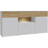 Buffet 3 portes1 tiroir LED - COMO- 194,8 x 41,3 x 94,5 cm - Gris / Chene