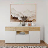 Buffet 3 portes1 tiroir LED - COMO- 194,8 x 41,3 x 94,5 cm - Gris / Chene