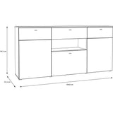 Buffet 3 portes1 tiroir LED - COMO- 194,8 x 41,3 x 94,5 cm - Gris / Chene